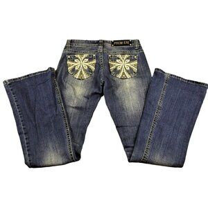 Rue 21 Premiere Womens Distressed Jeans Bling Pockets Size 3/4 JH1049